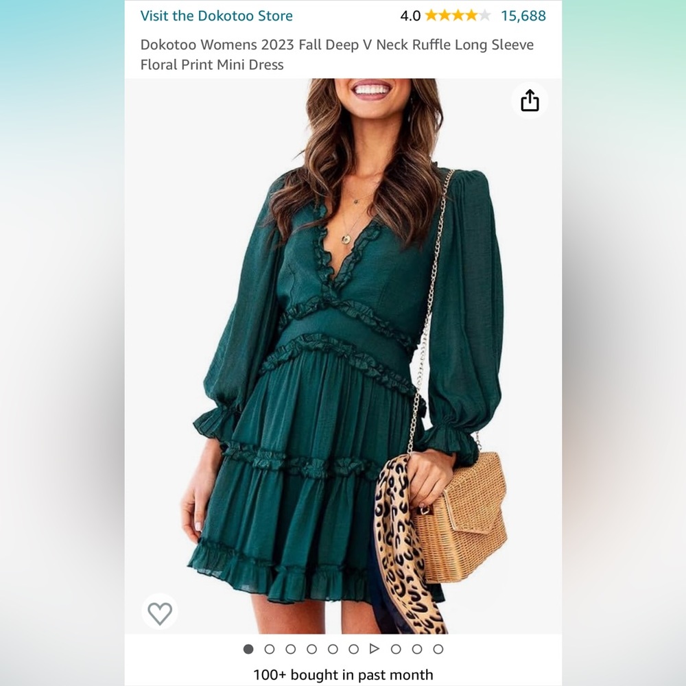 Amazon, NEW, Dark Green Long Sleeve Dress, Size XL & Large